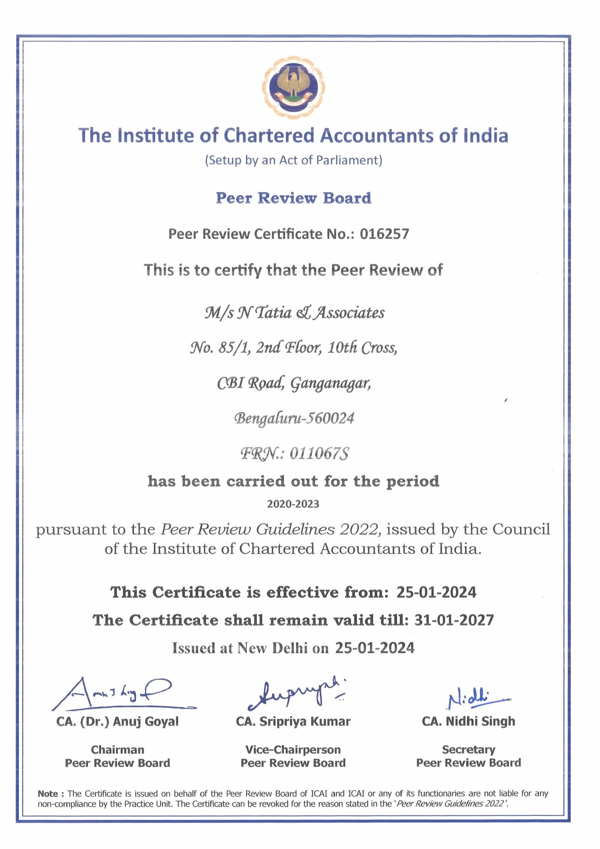 Peer Review Certificate